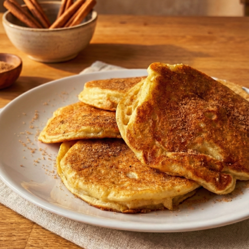 Fluffige Protein-Apfeltaler mit Skyr und Dinkelmehl, serviert als gesunder Snack mit Zimt-Topping.